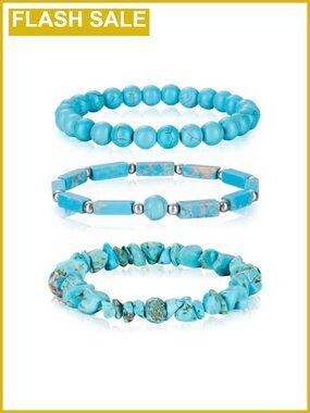 3-Piece Turquoise Stone Bracelet Set, Handmade Stretch Bracelets